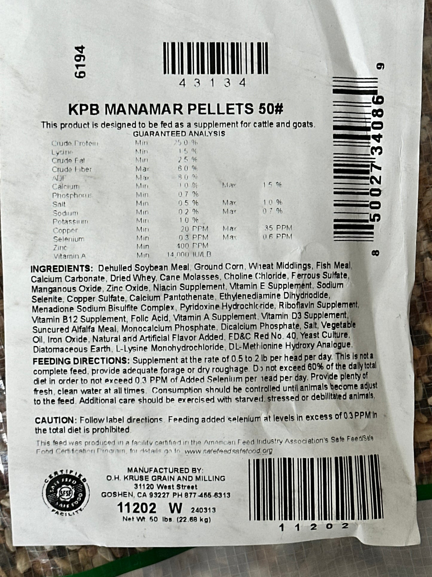 Kruse’s Perfection Brand Manamar Pellet – 50 lb