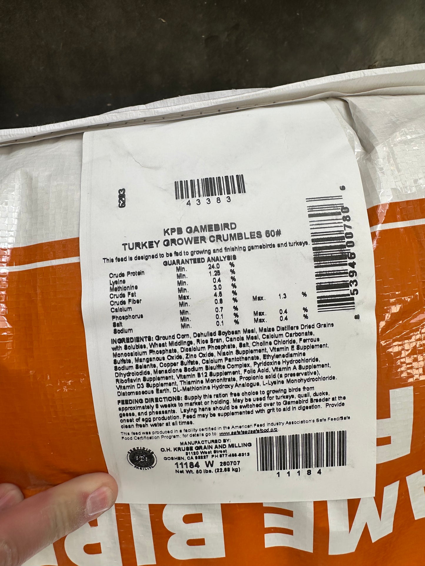Kruse’s Perfection Brand Gamebird & Turkey Grower Crumble – 50 lb