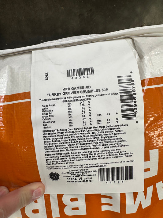 Kruse’s Perfection Brand Gamebird & Turkey Grower Crumble – 50 lb