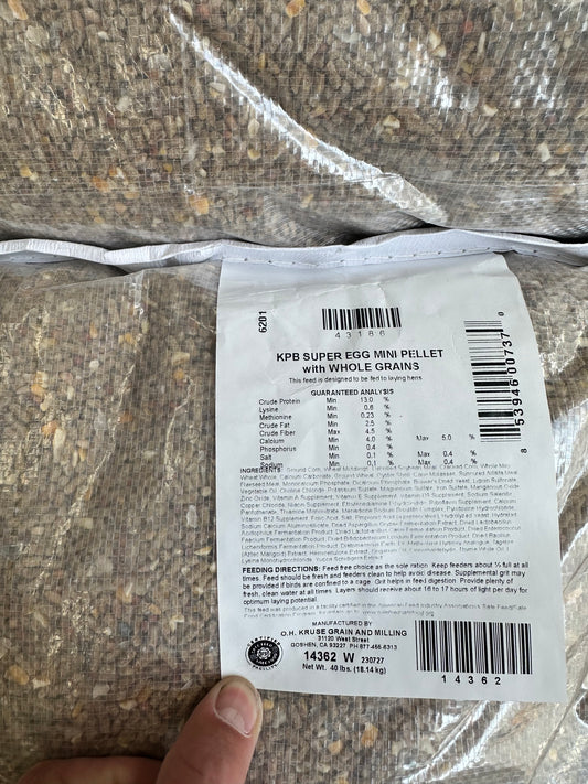 Kruse’s Perfection Brand Super Egg mini pellet
with whole grains – 40 lb