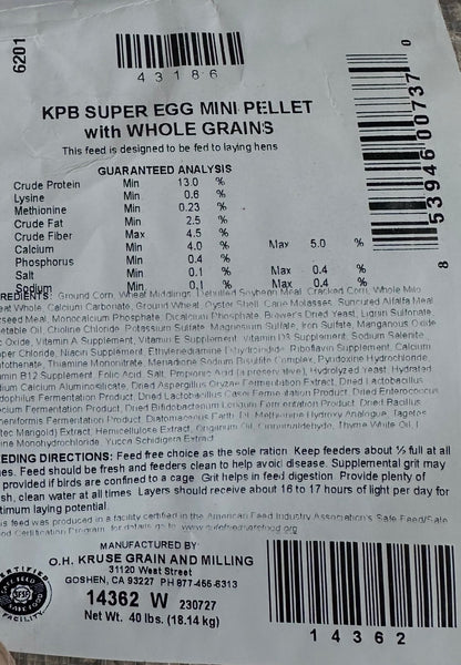 Kruse’s Perfection Brand Super Egg mini pellet
with whole grains – 40 lb